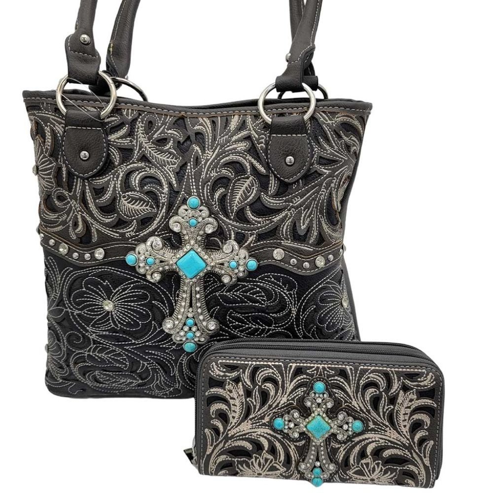 NEW Western Style Concealed Carry Shoulder Bag Purse and Wallet Set